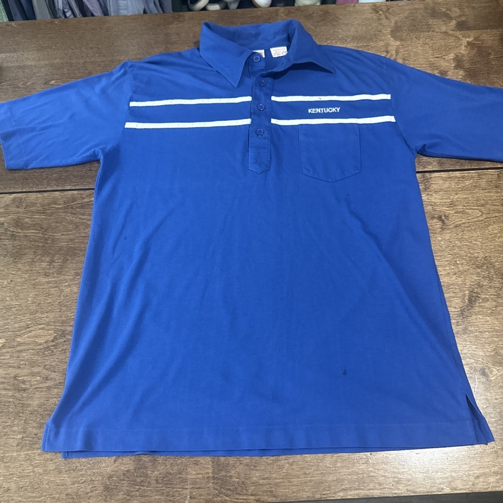 Vintage 80s Kentucky Wild Cats Sz L Polo Shirt Nutmeg Mills Single Stitch FLAW